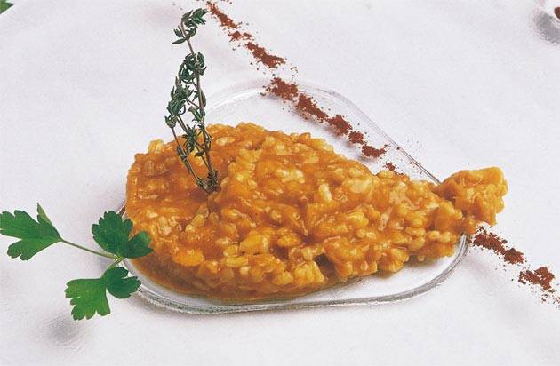 Arroz cremoso de los campos de Hellín con tiznao de bacalao